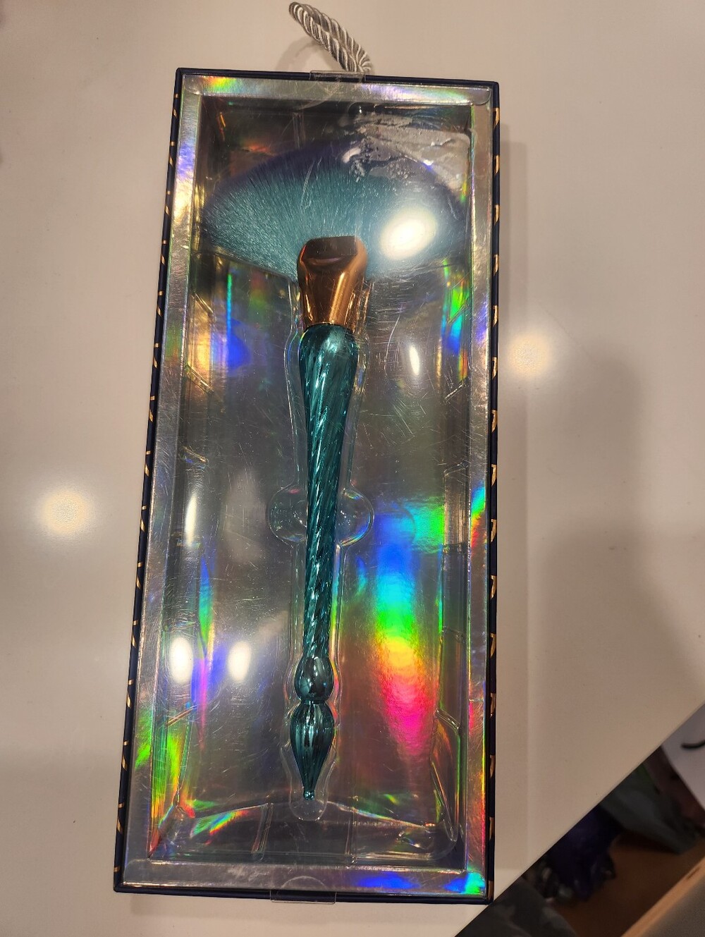 Lot Of 2 Bella Beauty Metallic Teal Make Up Brushes 1 Fan Brush 1 Bronzer Brush